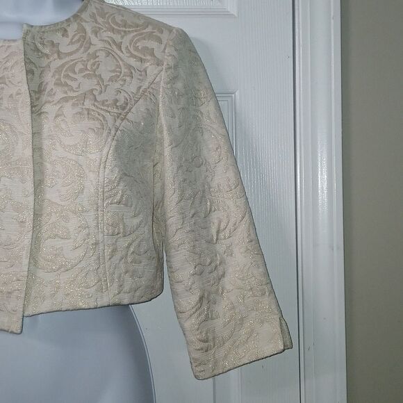 Emma James metallic cream color cropped jacket blazer formal wedding party Sz 6 - Picture 2 of 11